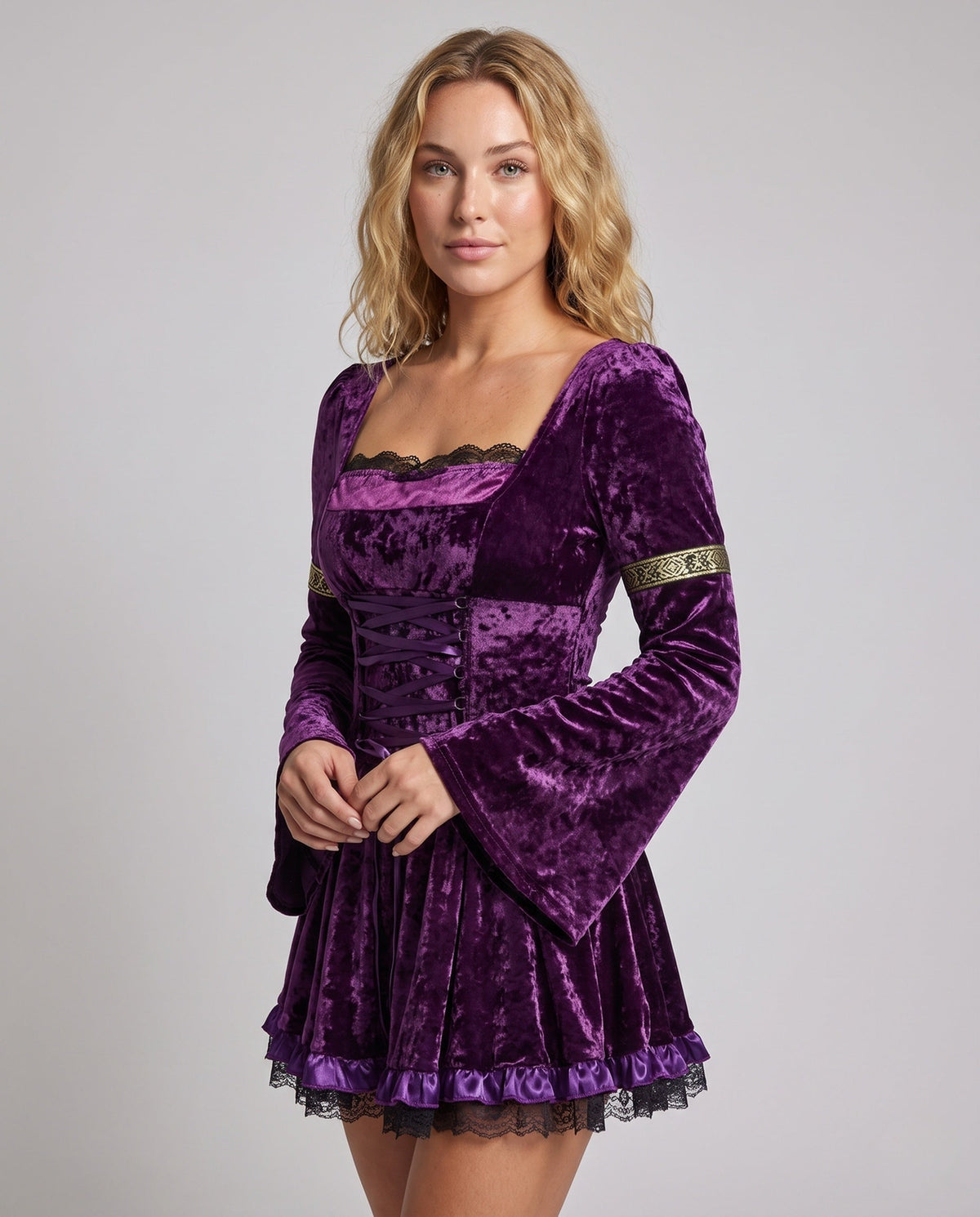 Mabel-Ruth | Women's Square-Neck Flared-Sleeve Ruffle-Hem Mini Dress