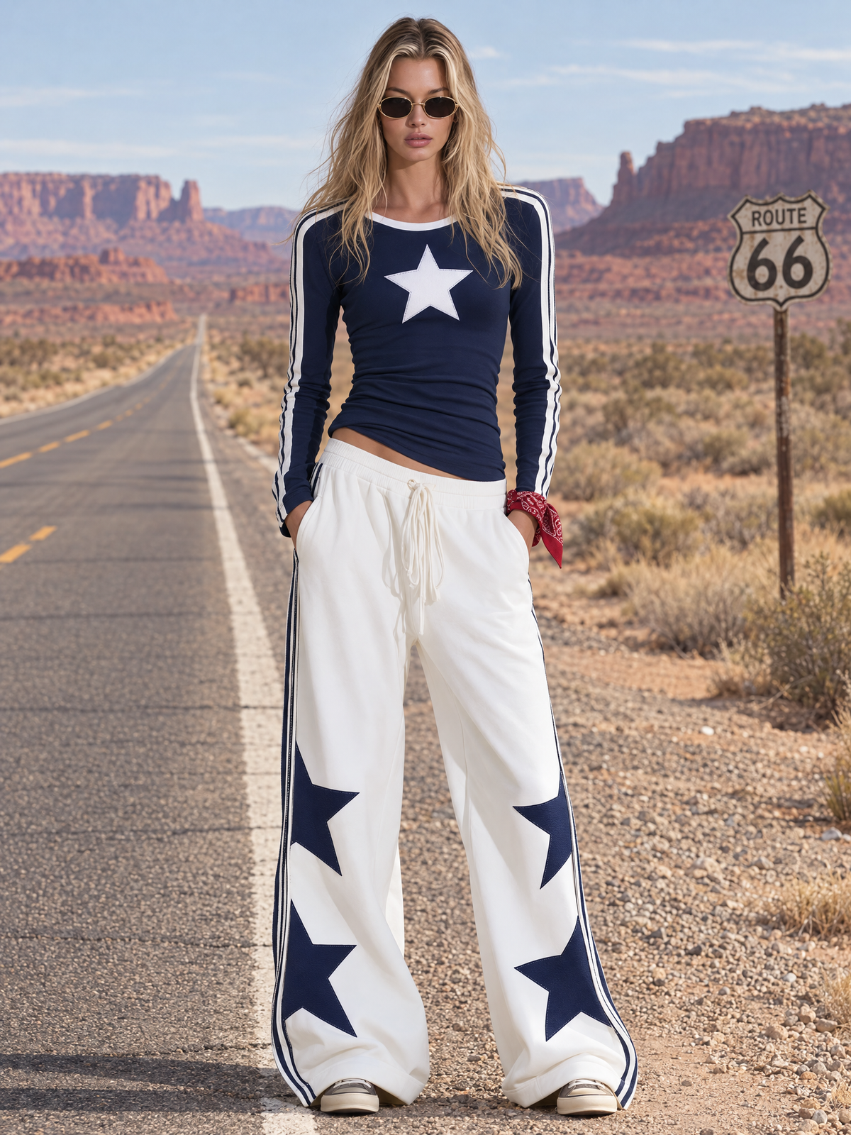 Mercedes-Flora | Women's Star-Appliqué Ribbed Long-Sleeve Tee