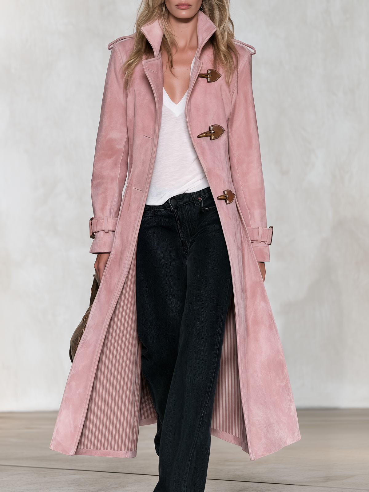 Valerie | Women's Striped-Lining Faux Suede Trench Coat