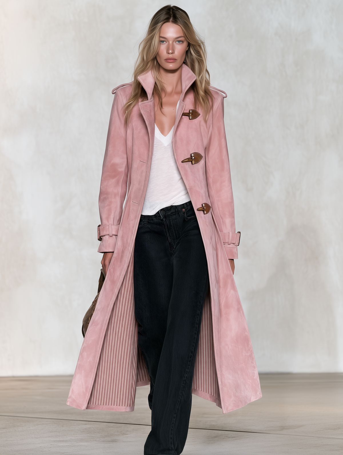 Valerie | Women's Striped-Lining Faux Suede Trench Coat
