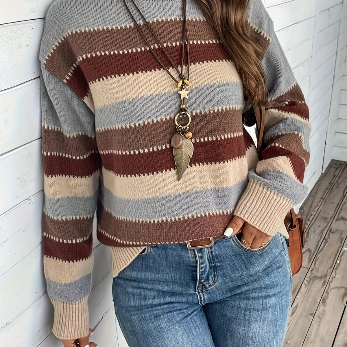 Isabelle-Silvia | Women's Striped Round-Neck Sweater