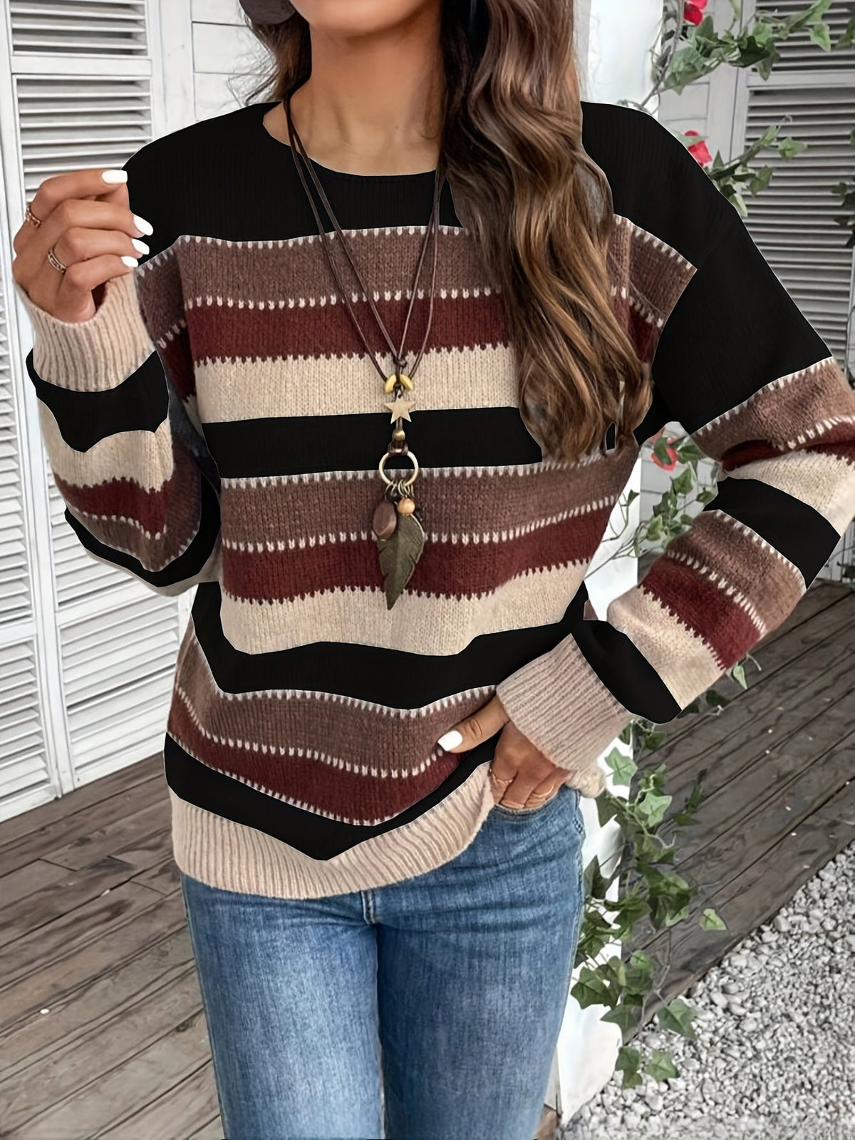 Isabelle-Silvia | Women's Striped Round-Neck Sweater