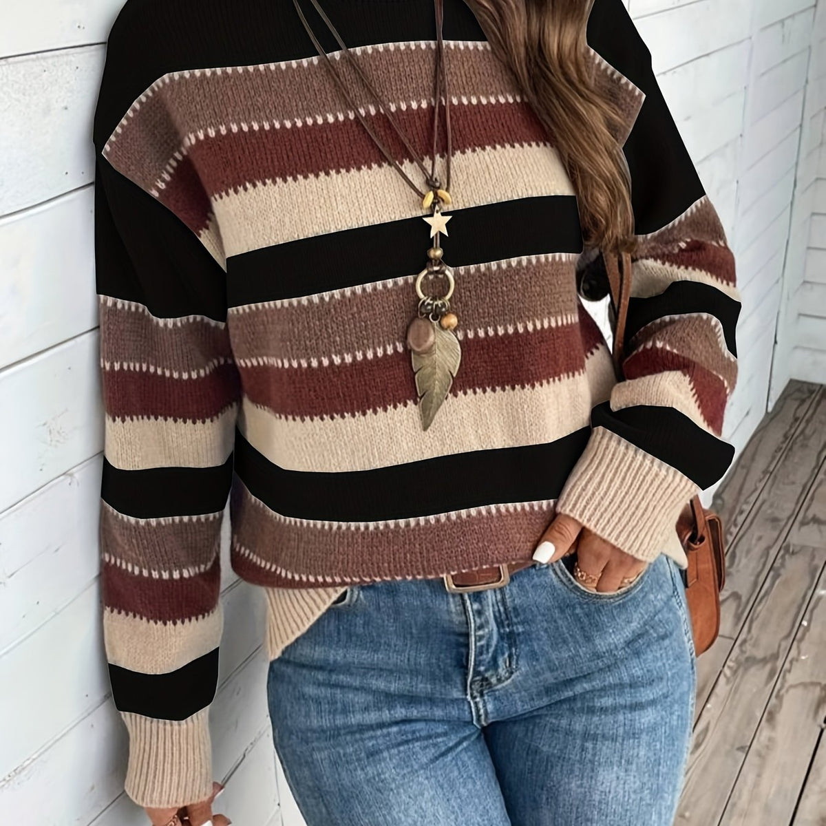 Isabelle-Silvia | Women's Striped Round-Neck Sweater
