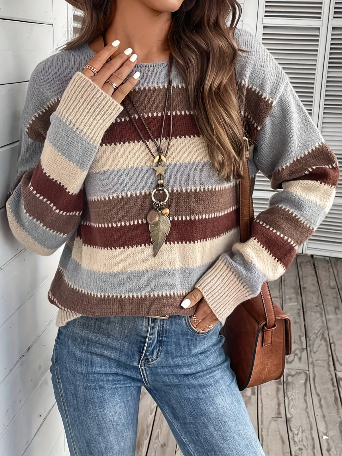 Isabelle-Silvia | Women's Striped Round-Neck Sweater