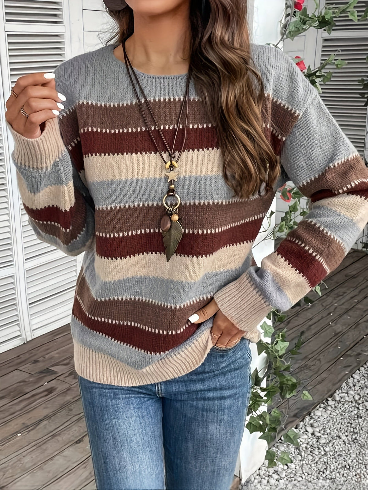 Isabelle-Silvia | Women's Striped Round-Neck Sweater