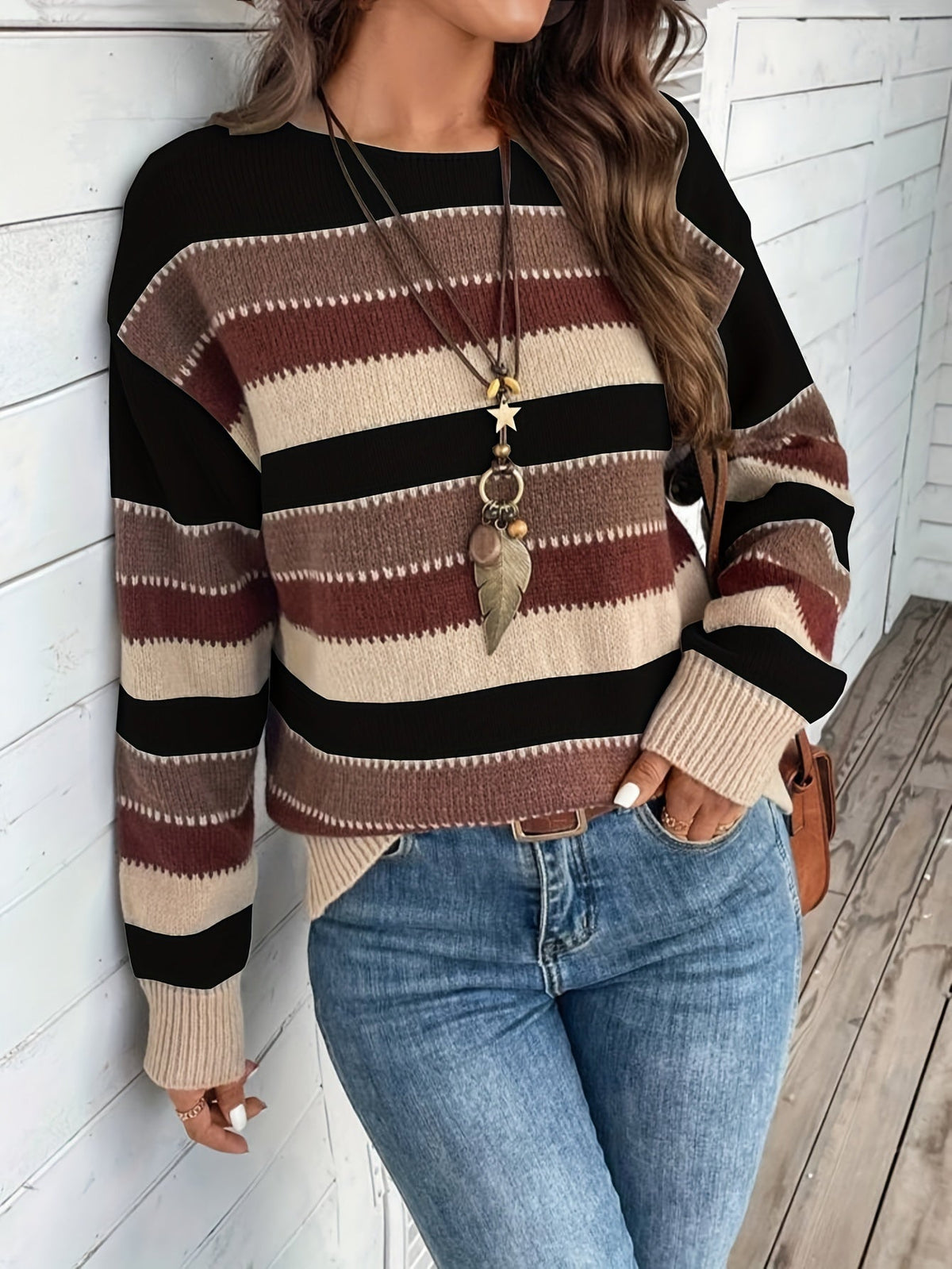 Isabelle-Silvia | Women's Striped Round-Neck Sweater