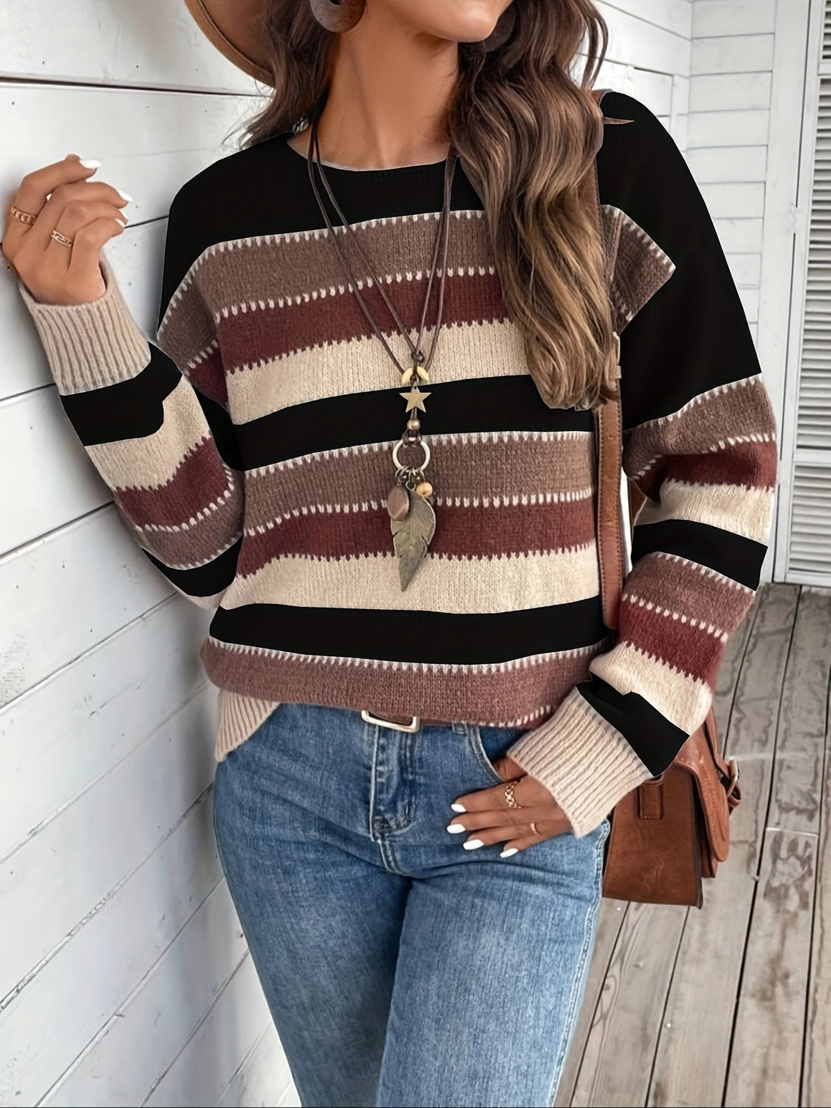 Isabelle-Silvia | Women's Striped Round-Neck Sweater