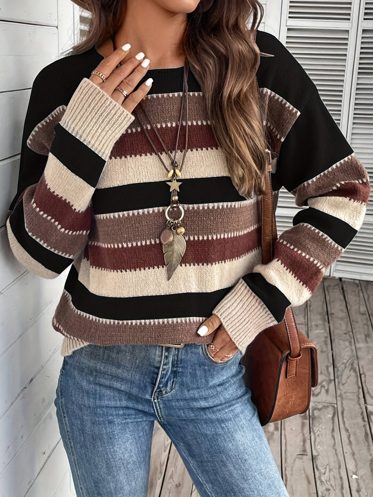 Isabelle-Silvia | Women's Striped Round-Neck Sweater