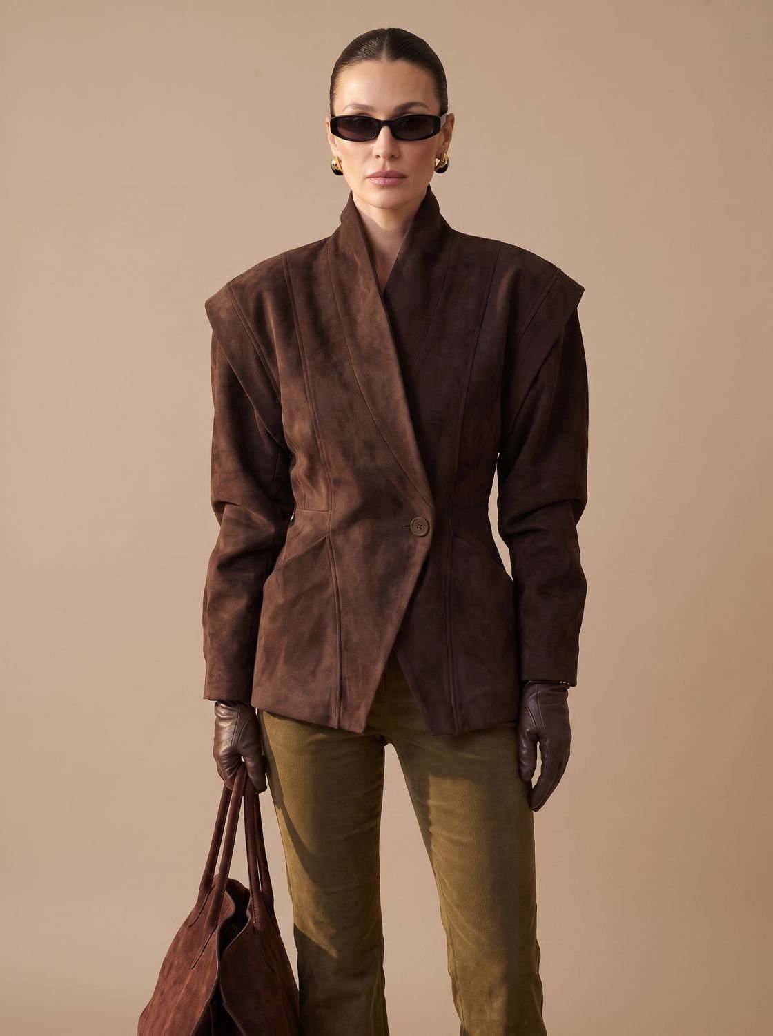 Daphne-Evelina | Women's Structured Suede-Look Wrap Blazer Coat