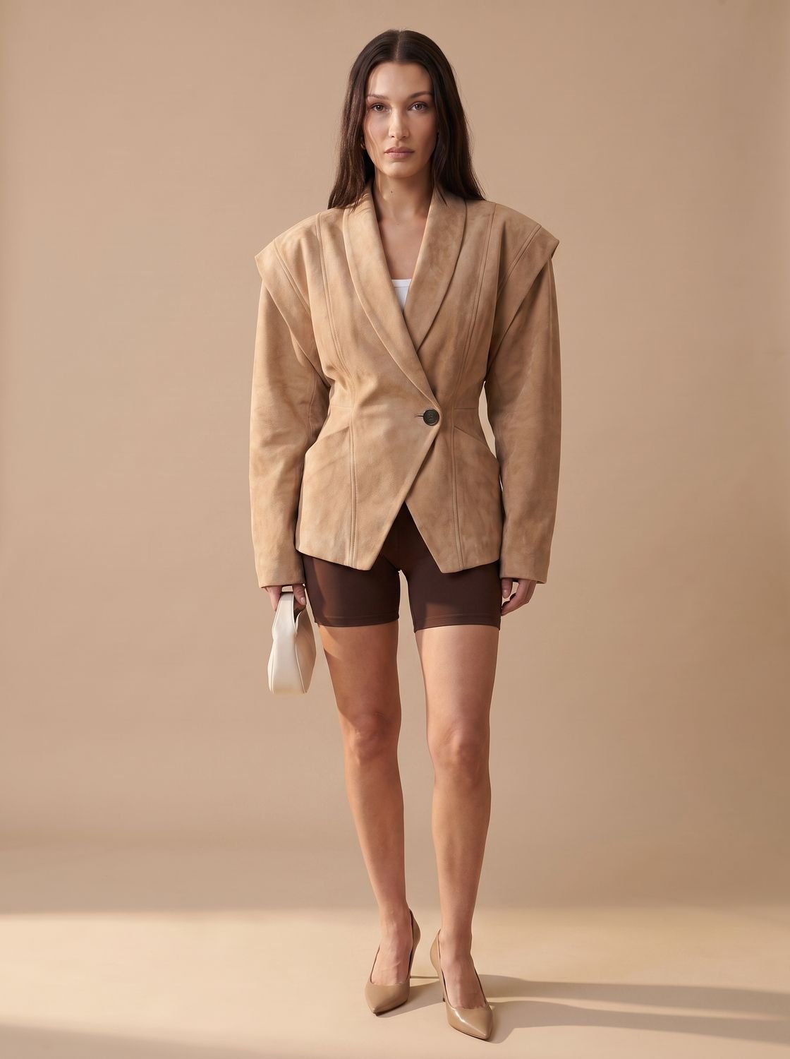 Daphne-Evelina | Women's Structured Suede-Look Wrap Blazer Coat