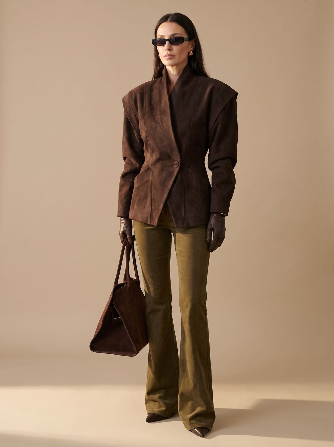 Daphne-Evelina | Women's Structured Suede-Look Wrap Blazer Coat