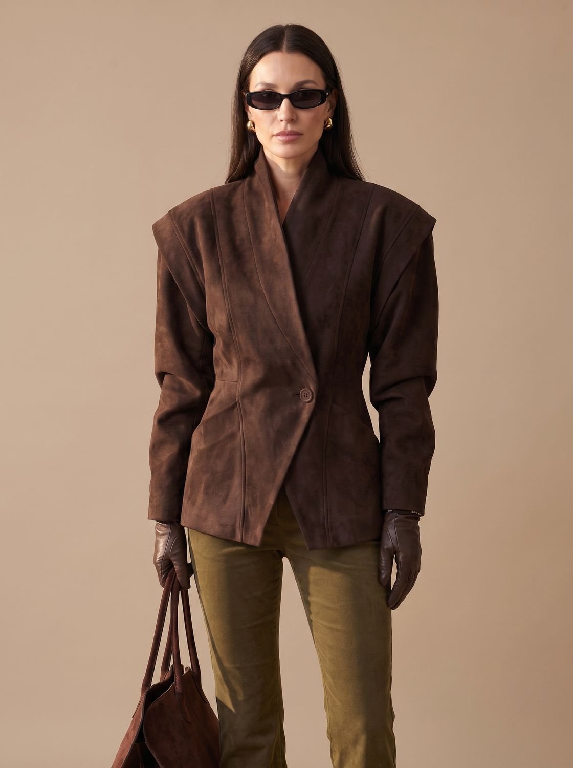 Daphne-Evelina | Women's Structured Suede-Look Wrap Blazer Coat