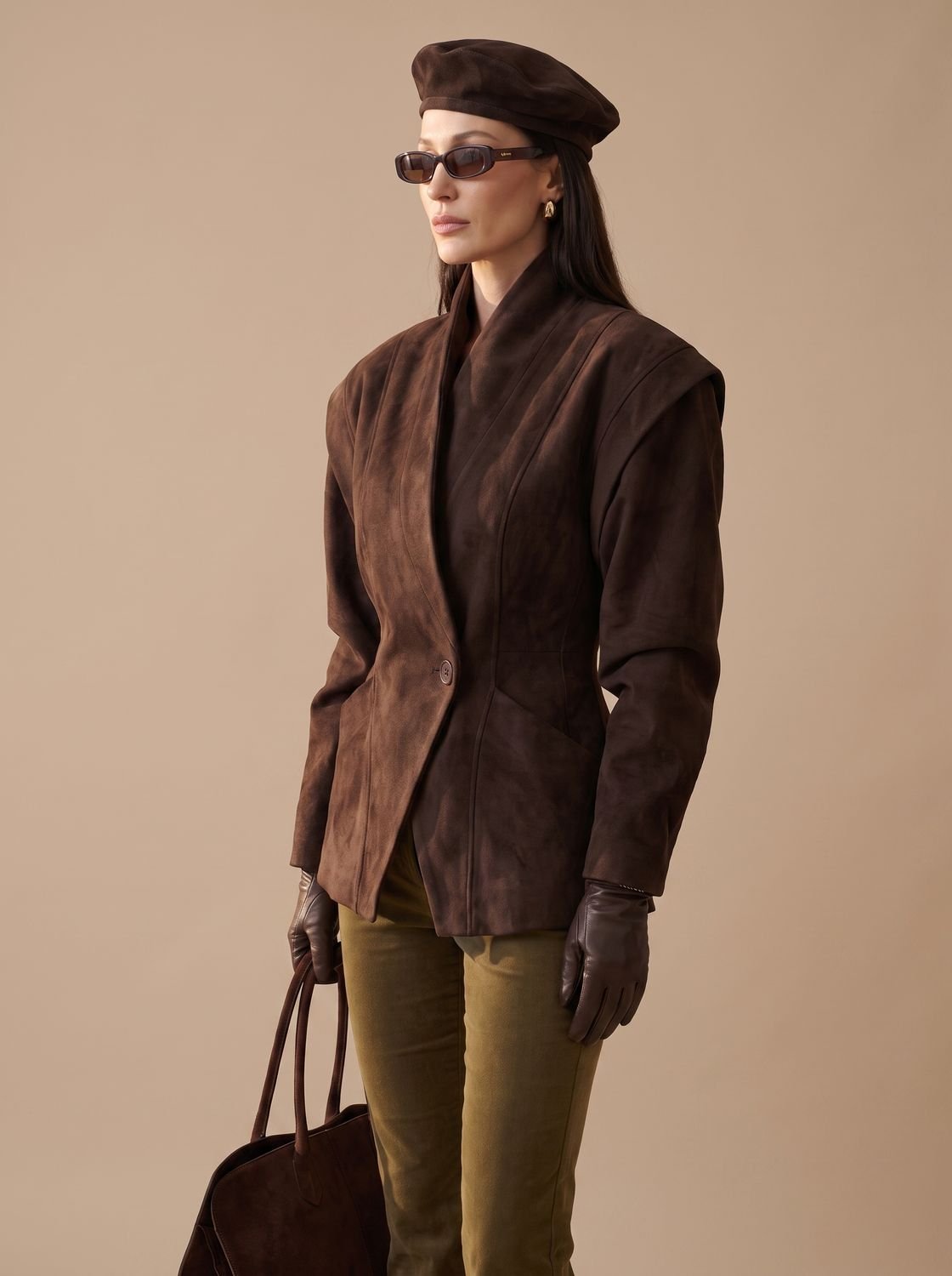Daphne-Evelina | Women's Structured Suede-Look Wrap Blazer Coat