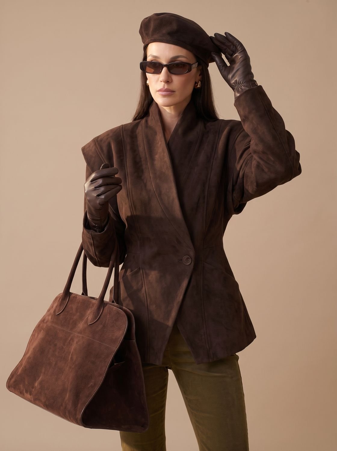 Daphne-Evelina | Women's Structured Suede-Look Wrap Blazer Coat