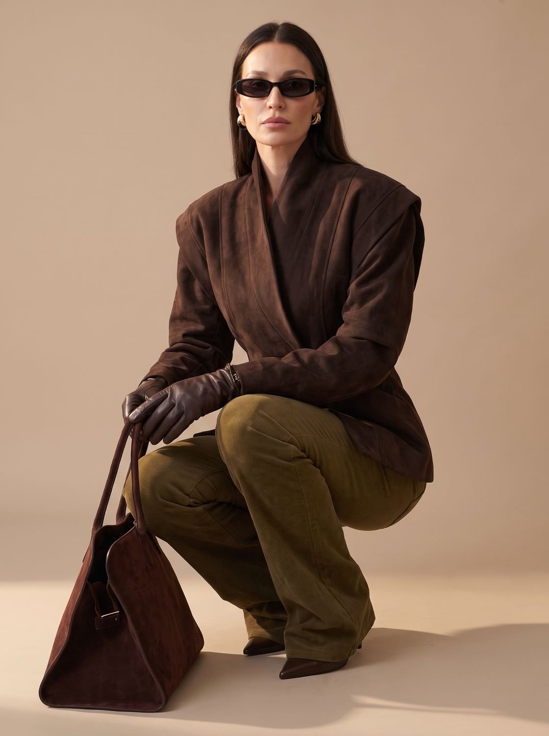 Daphne-Evelina | Women's Structured Suede-Look Wrap Blazer Coat
