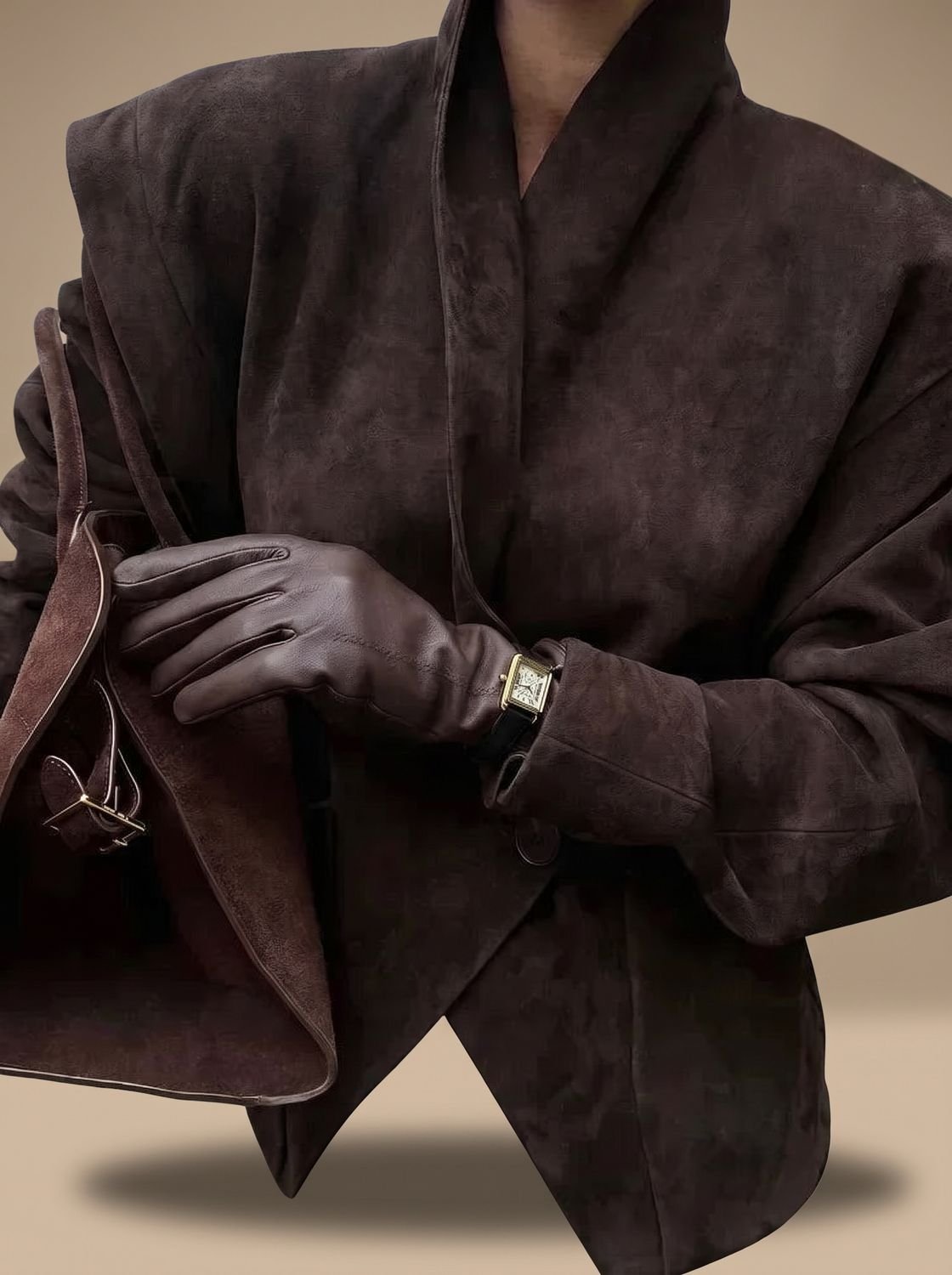 Daphne-Evelina | Women's Structured Suede-Look Wrap Blazer Coat
