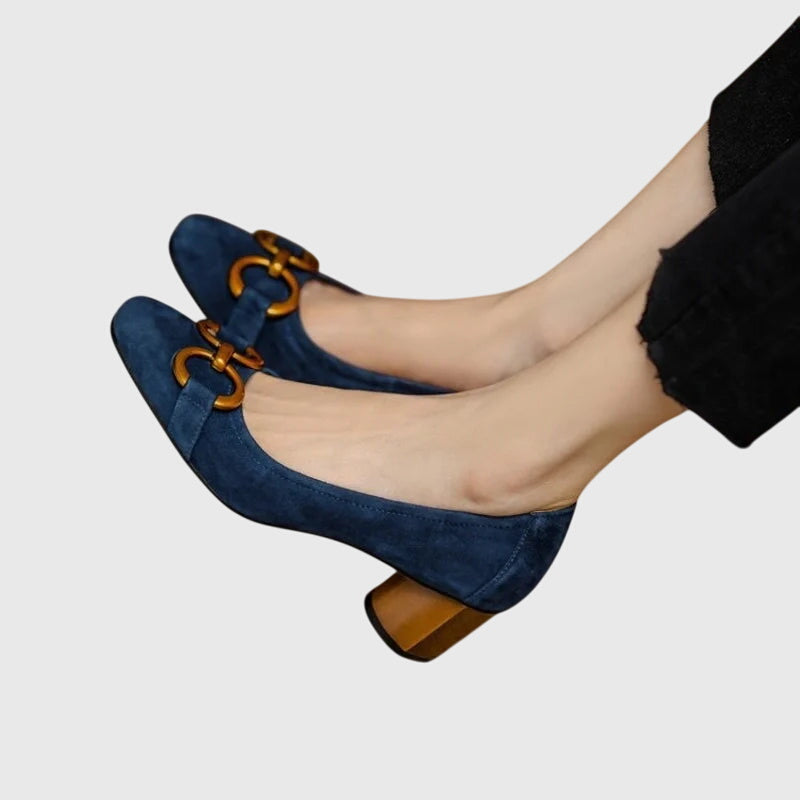 Lucille | Women's Suede Block Heel Square-Toe Pumps