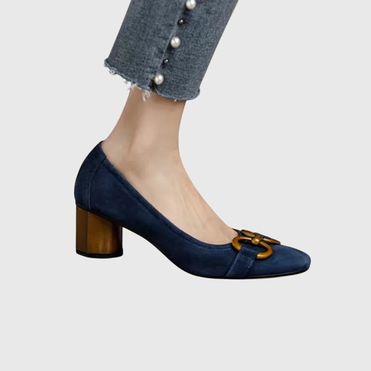 Lucille | Women's Suede Block Heel Square-Toe Pumps