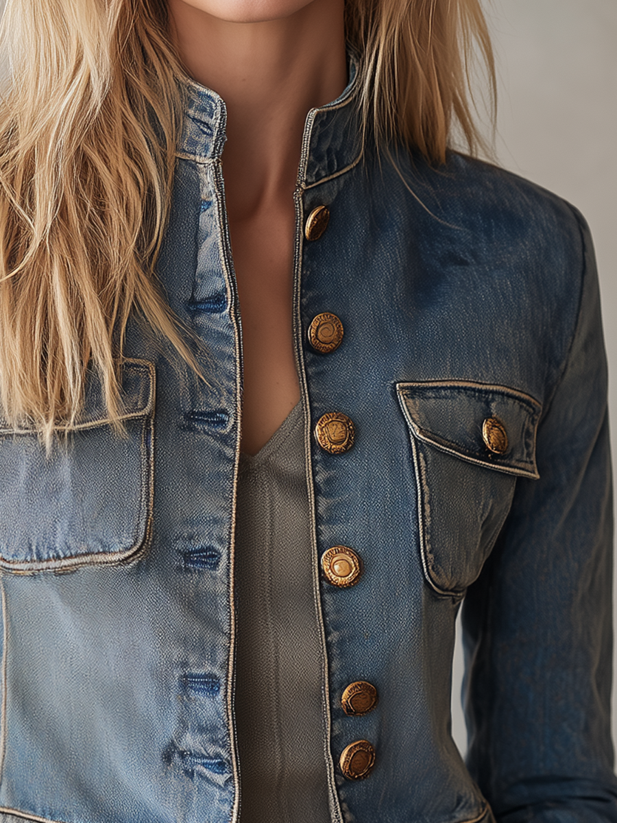 Yvonne | Women's Tailored Military Denim Jacket