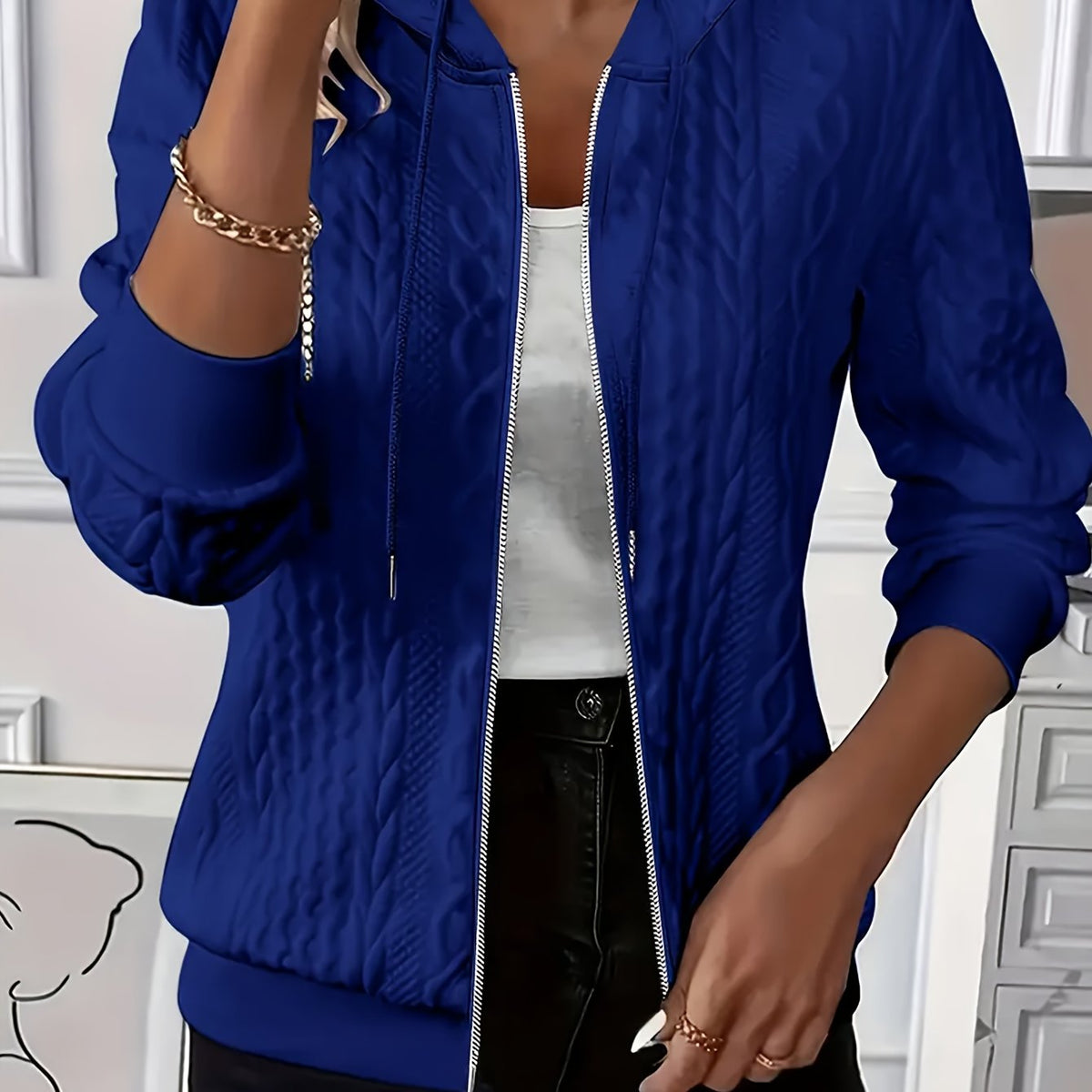 Sybil-Bridget | Women's Textured Zip-Up Hoodie