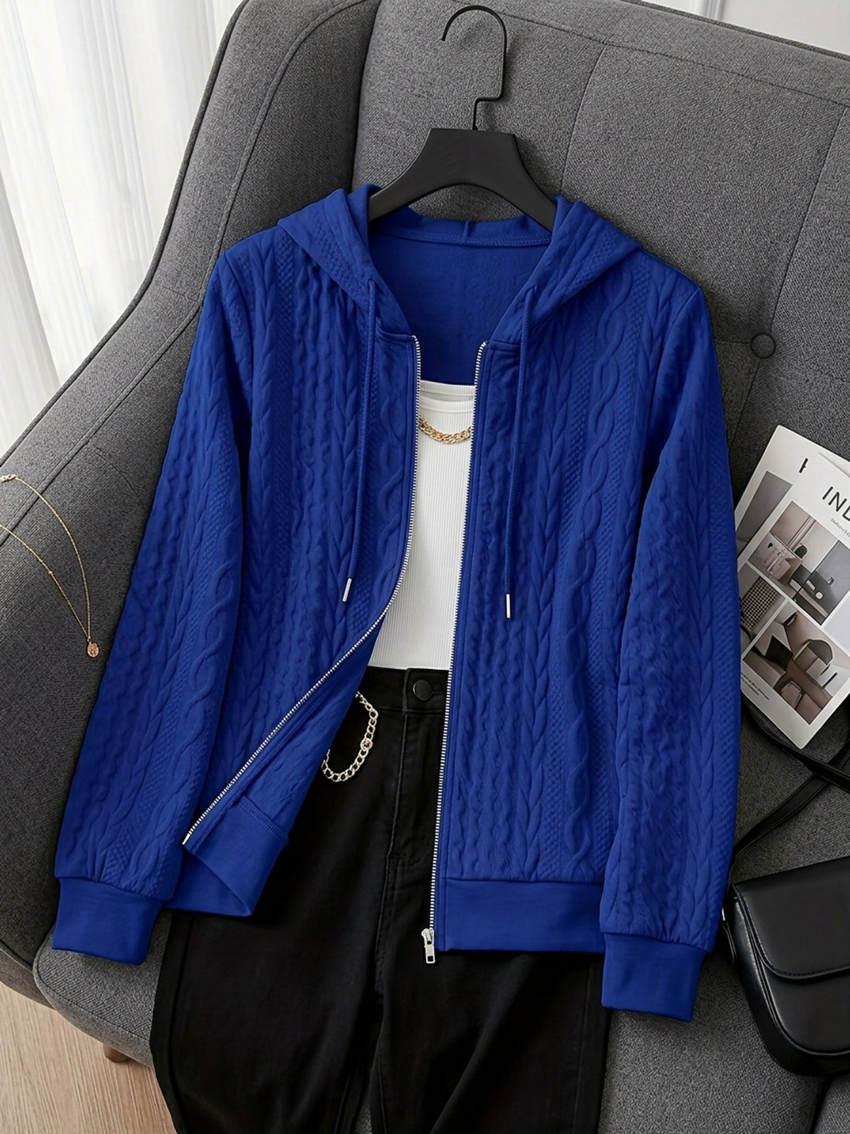 Sybil-Bridget | Women's Textured Zip-Up Hoodie