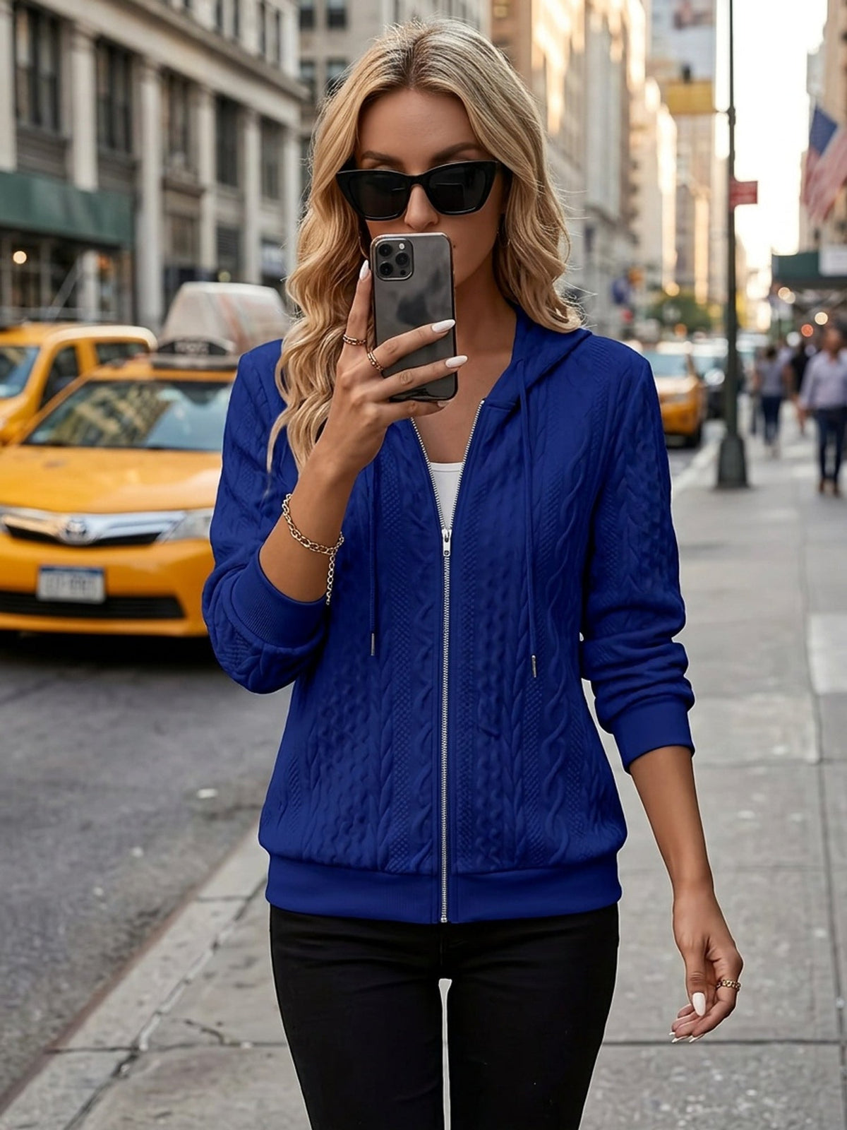 Sybil-Bridget | Women's Textured Zip-Up Hoodie