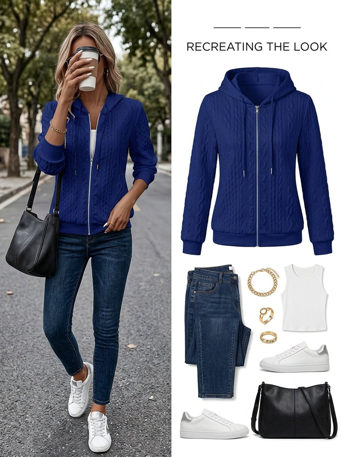 Sybil-Bridget | Women's Textured Zip-Up Hoodie