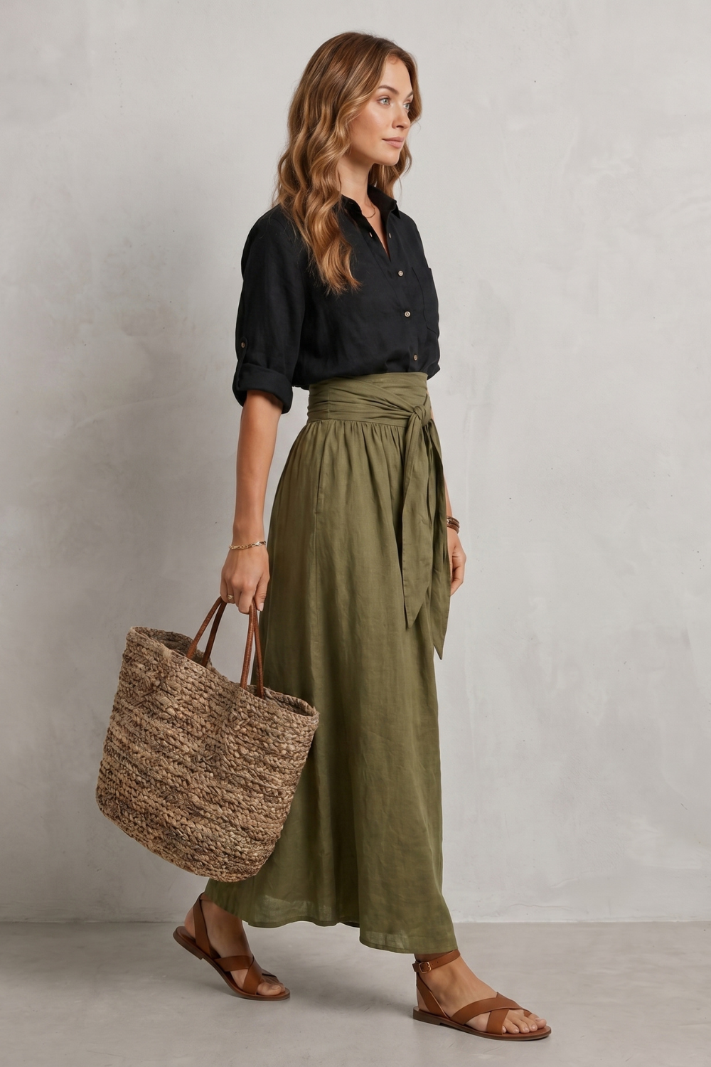 Genevieve-Bianca | Women's Tie-Waist Maxi Skirt & Blouse Set