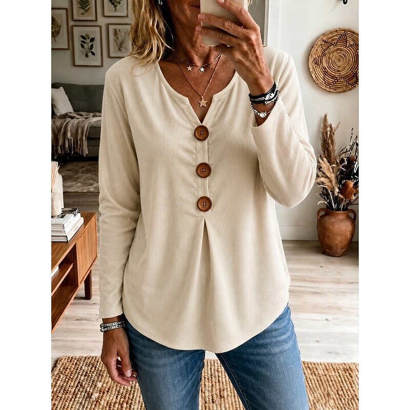Meredith-Greta | Women's V-Neck Knit Tunic Blouse