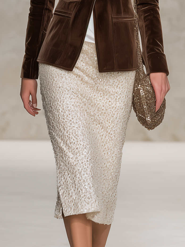 Ursula | Women's Velvet Blazer & Sequin Midi Skirt Set