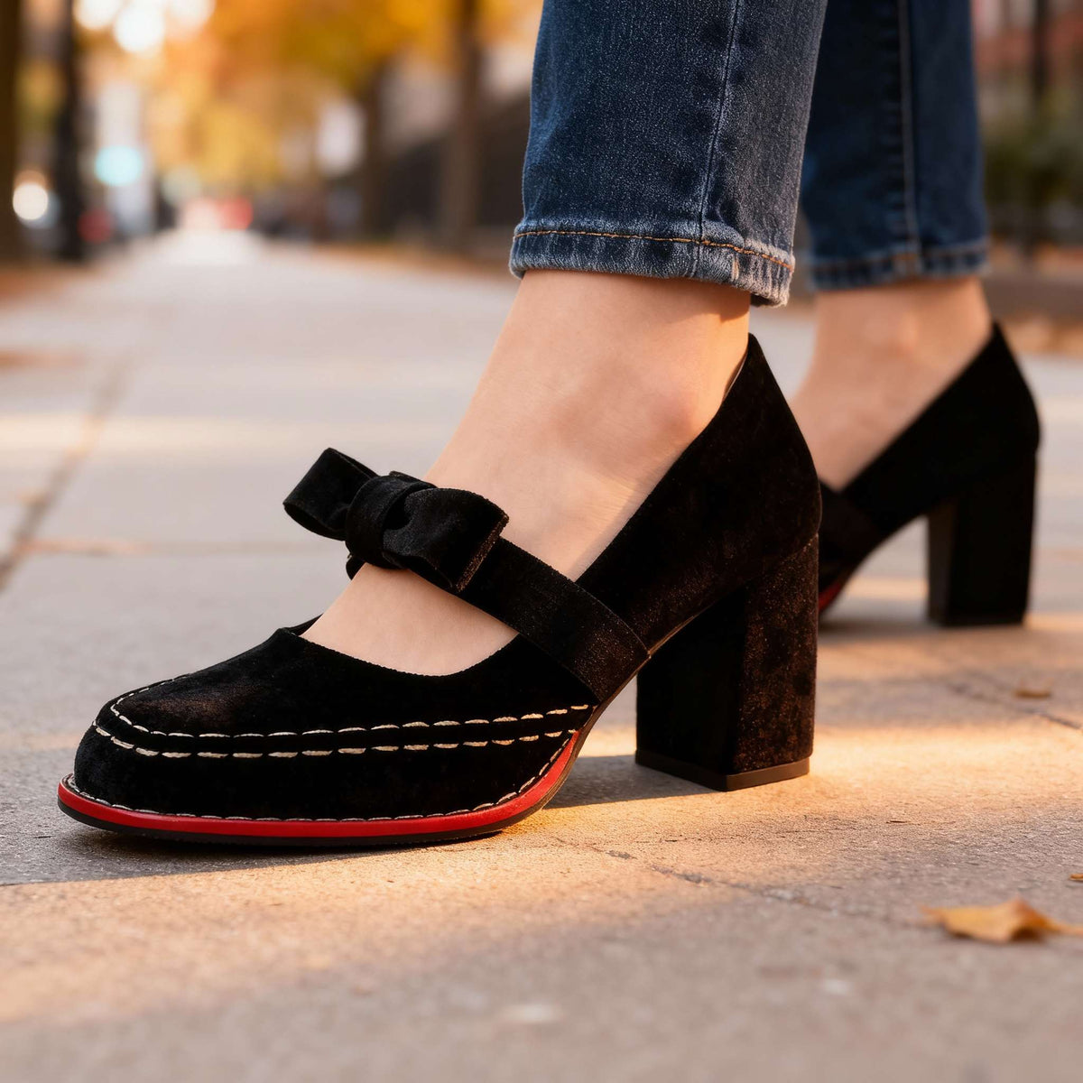 Opal-Renata | Women's Velvet Block-Heel Penny Loafers