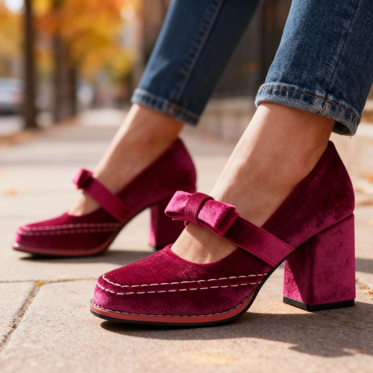 Opal-Renata | Women's Velvet Block-Heel Penny Loafers