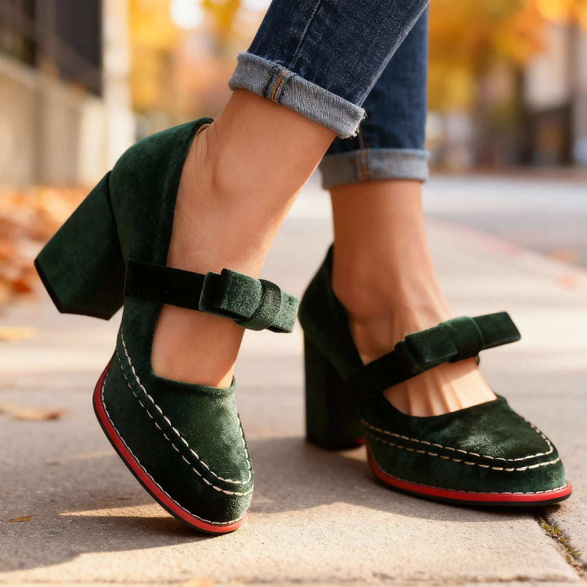 Opal-Renata | Women's Velvet Block-Heel Penny Loafers