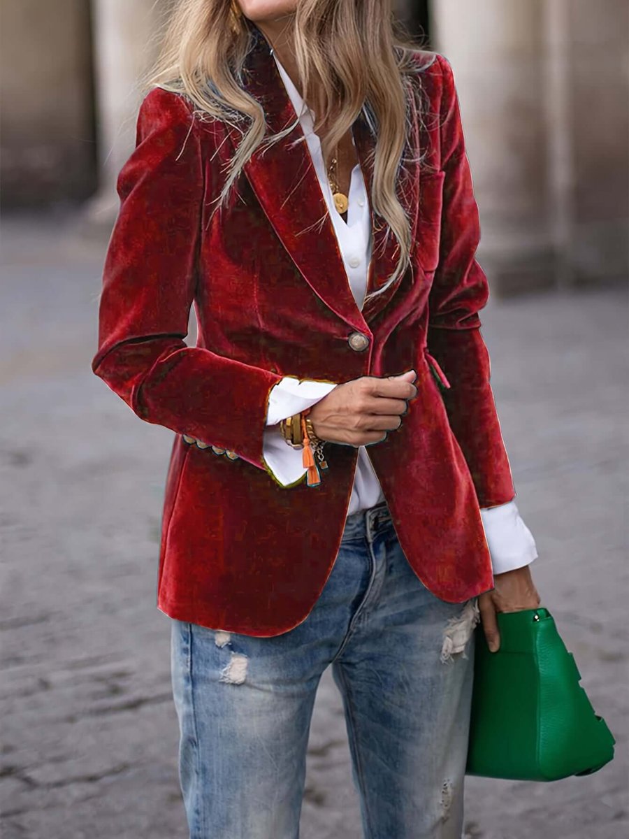 Annelise-Erna | Women's Velvet Single-Breasted Blazer Vest Jacket