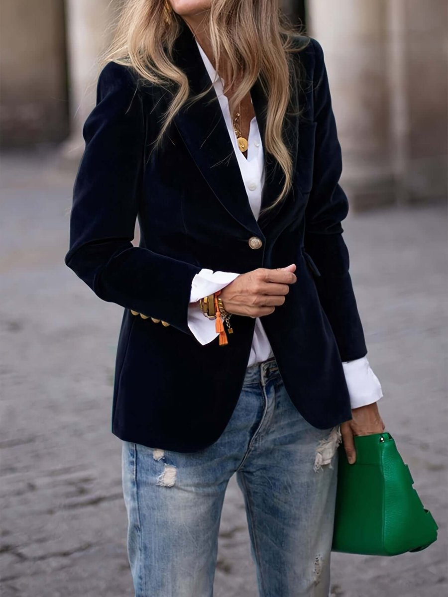 Annelise-Erna | Women's Velvet Single-Breasted Blazer Vest Jacket
