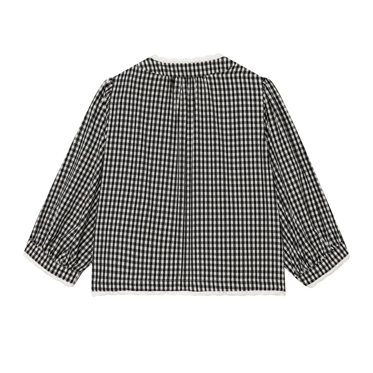 Lottie | Women's Vichy Check Lace-Trim Balloon-Sleeve Blouse