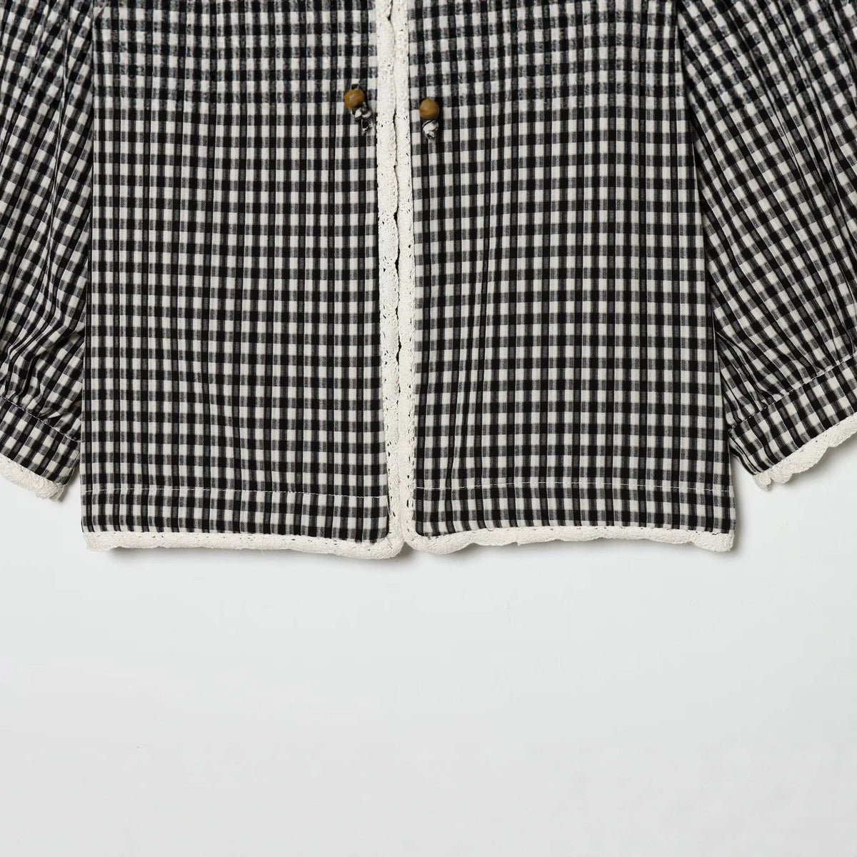 Lottie | Women's Vichy Check Lace-Trim Balloon-Sleeve Blouse