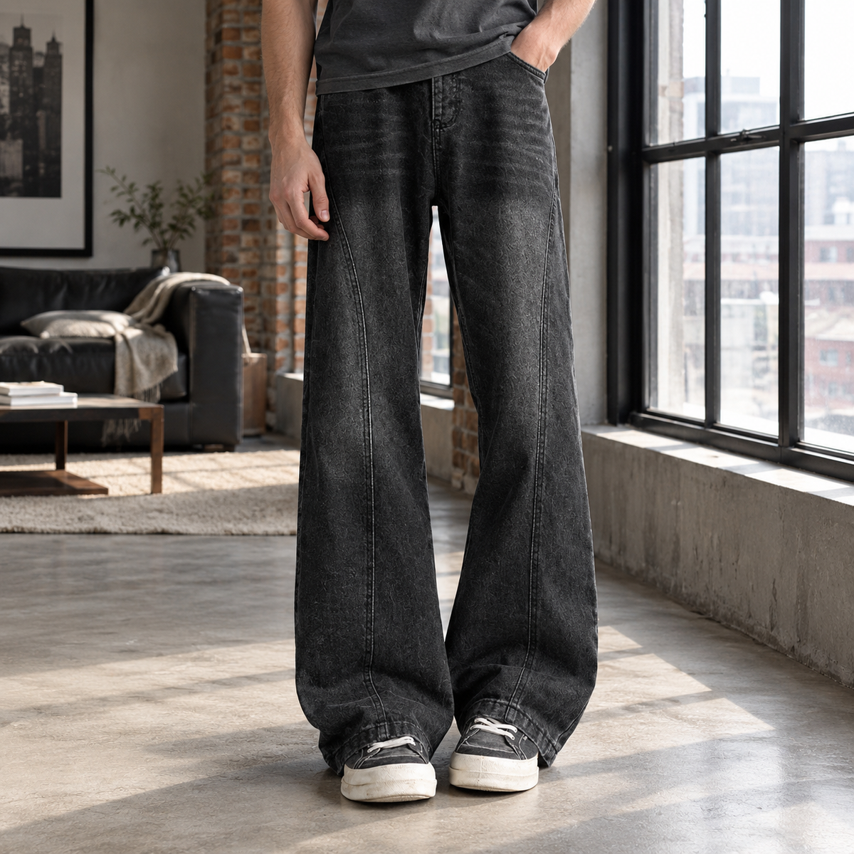 Ursula-Gwendolyn | Women's Washed Wide-Leg Flare Jeans