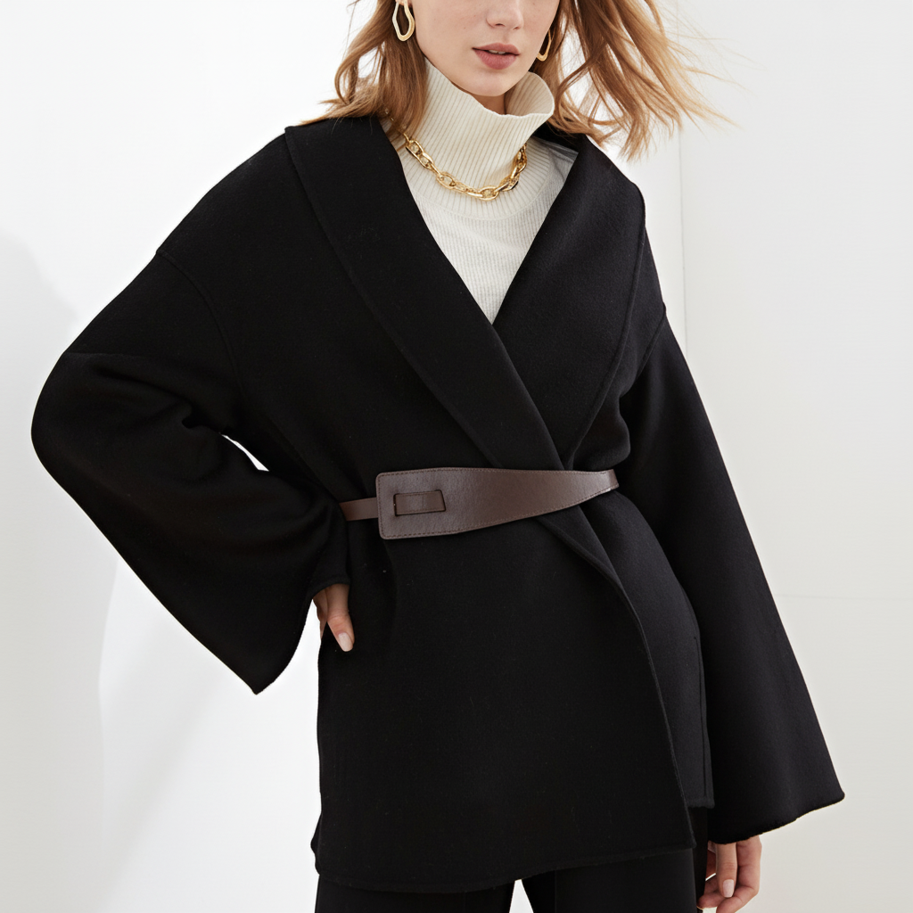 Isabelle | Women's Wide-Lapel Wrap Coat with Tie Belt
