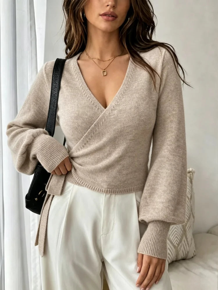 Margot | Women's Wrap-Front Cropped Sweater