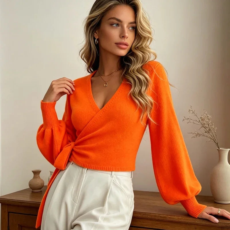 Margot | Women's Wrap-Front Cropped Sweater