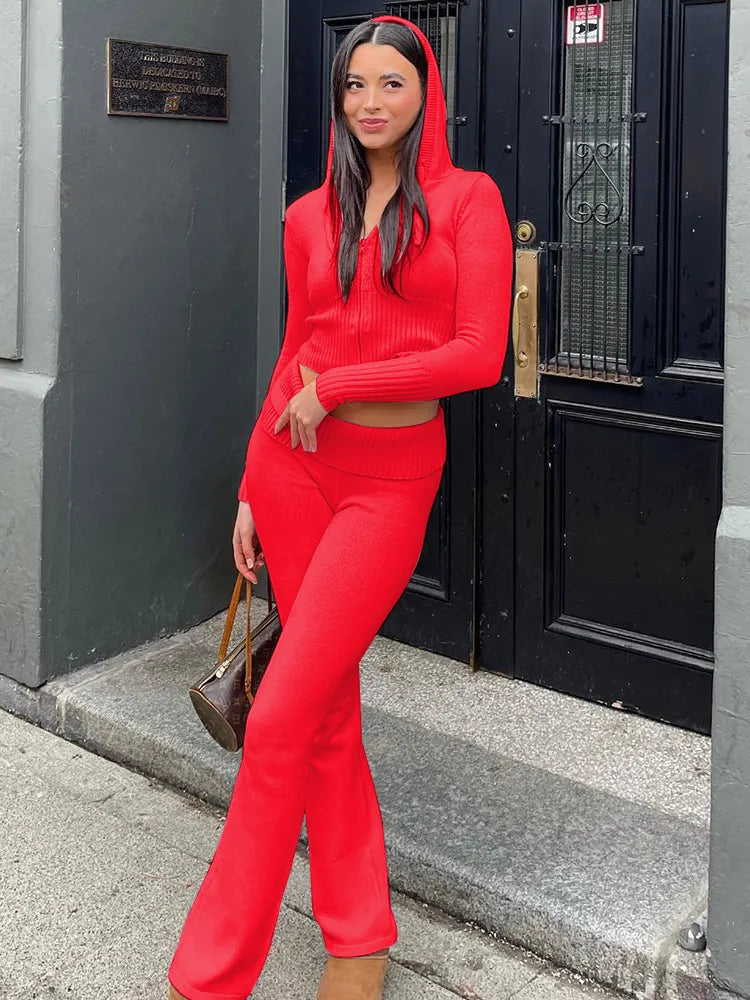 Louisa | Women's Zip-Front Cropped Top and Flared Trouser Lounge Set