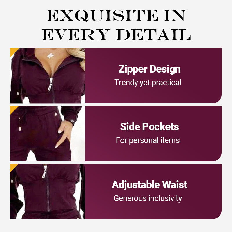 Judith-Clara | Women's Zip-Up Cropped Hoodie and Wide-Leg Knit Set