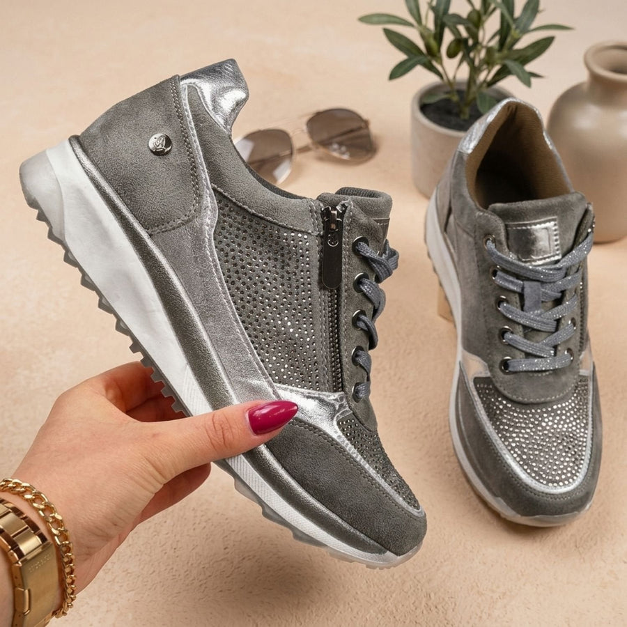 Cecile-Simone | Women's Zip-Up Lace-Up Comfort Sneakers