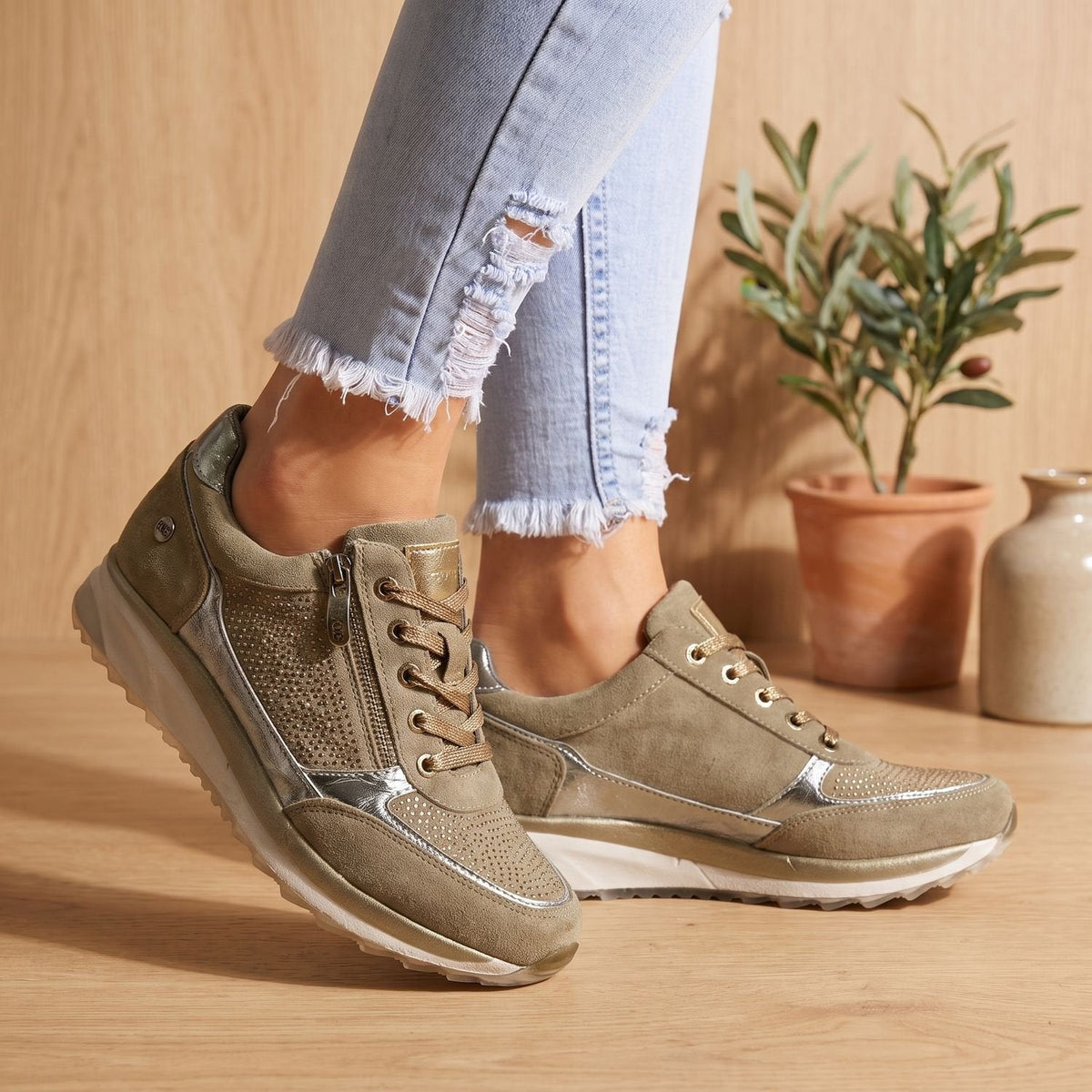 Cecile-Simone | Women's Zip-Up Lace-Up Comfort Sneakers