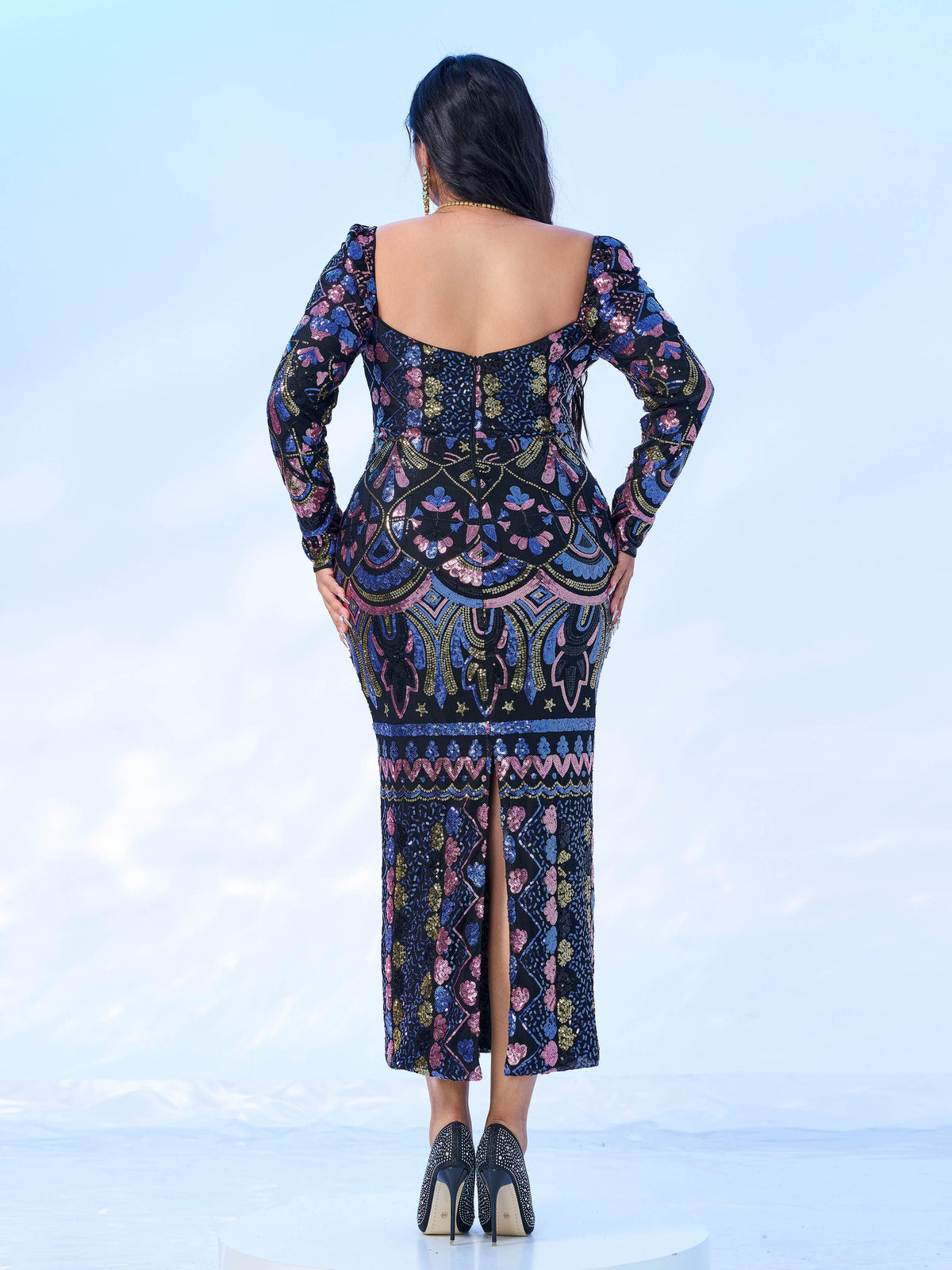 Nella | Women's Plus Size Sequin Split Midi Dress
