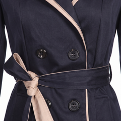 Harriet | Women's Contrast-Trim Belted Double-Breasted Trench Coat detail