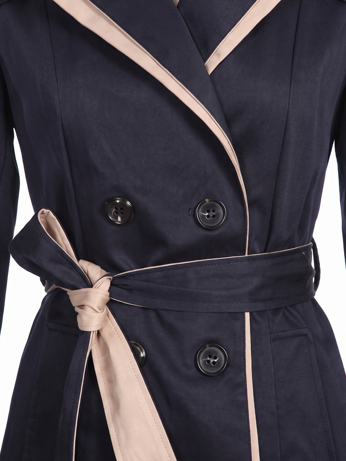 Harriet | Women's Contrast-Trim Belted Double-Breasted Trench Coat detail