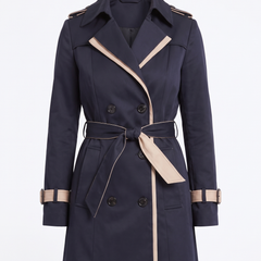 Harriet | Women's Contrast-Trim Belted Double-Breasted Trench Coat front