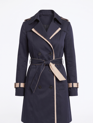 Harriet | Women's Contrast-Trim Belted Double-Breasted Trench Coat front